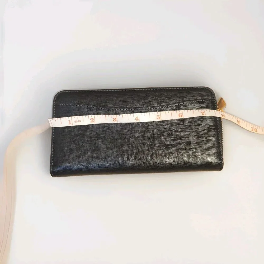 Kate Spade Morgan Bow Embellished Zip-Around Black Leather Continental Wallet